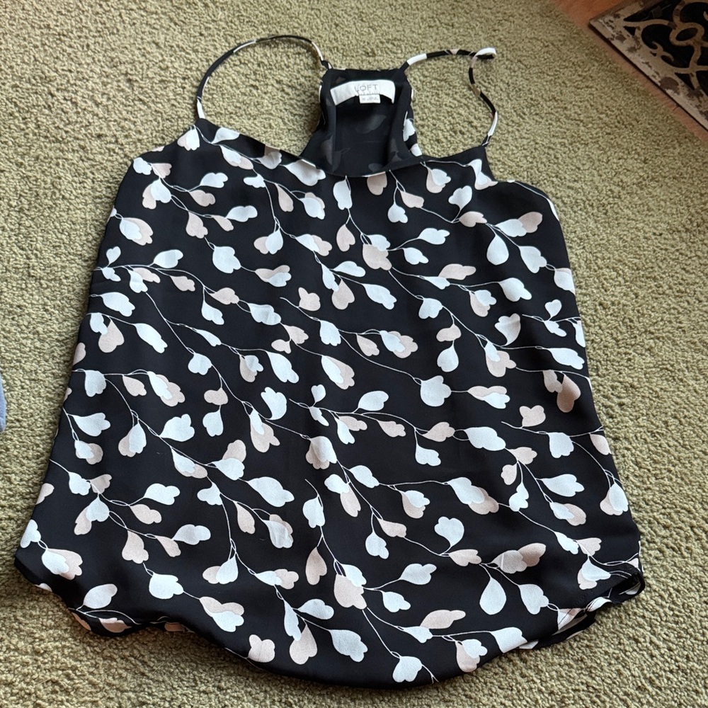 LOFT Black and White Floral Blouse